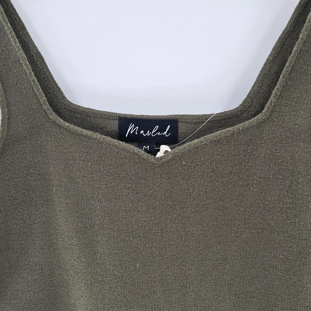 Marled Olive Green Knit Cropped Sweetheart Neckline Tank Top Womens Size Medium - Picture 5 of 9